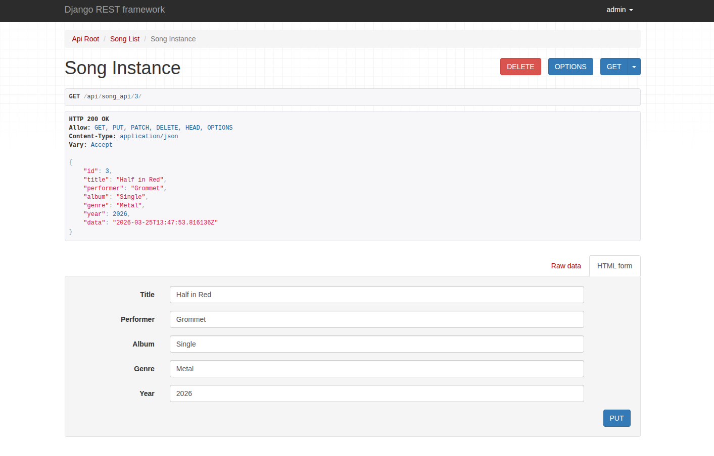 Django REST app screenshot